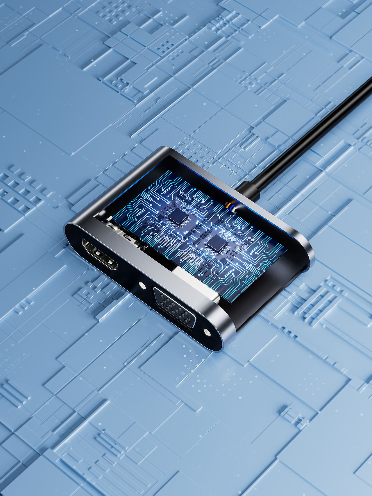 JH/晶华 (VGA 转HDMI+VGA)C4D3C产品渲染