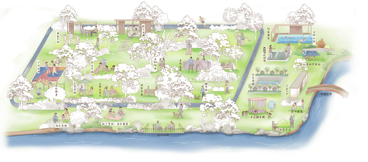 地產(chǎn)插畫-天虹·名廬園林生活（圖ZMzcwNjE3NzY0） - 商業(yè)插畫 - 站酷設(shè)計(jì)師左肩有只鬼原創(chuàng)素材 - 站酷ZCOOL