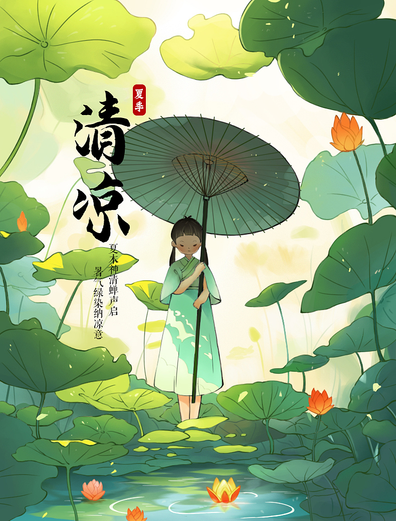 节气-大暑 夏季清凉 荷叶丛林