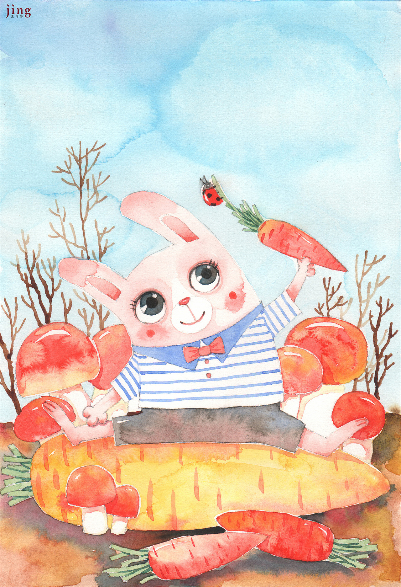 兔年水彩插画合集 27幅兔子手绘纸本水彩插画_画儿晴天-站酷zcool
