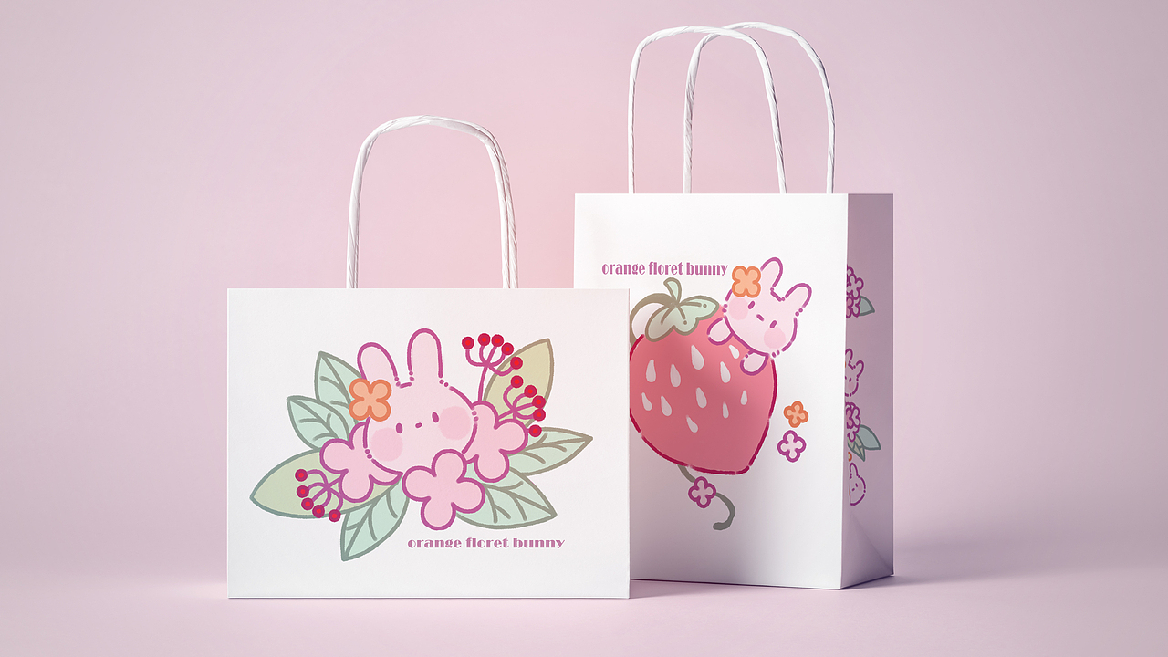 美图秀秀×橙花兔和白熊 | 春日橙花兔贴纸设计