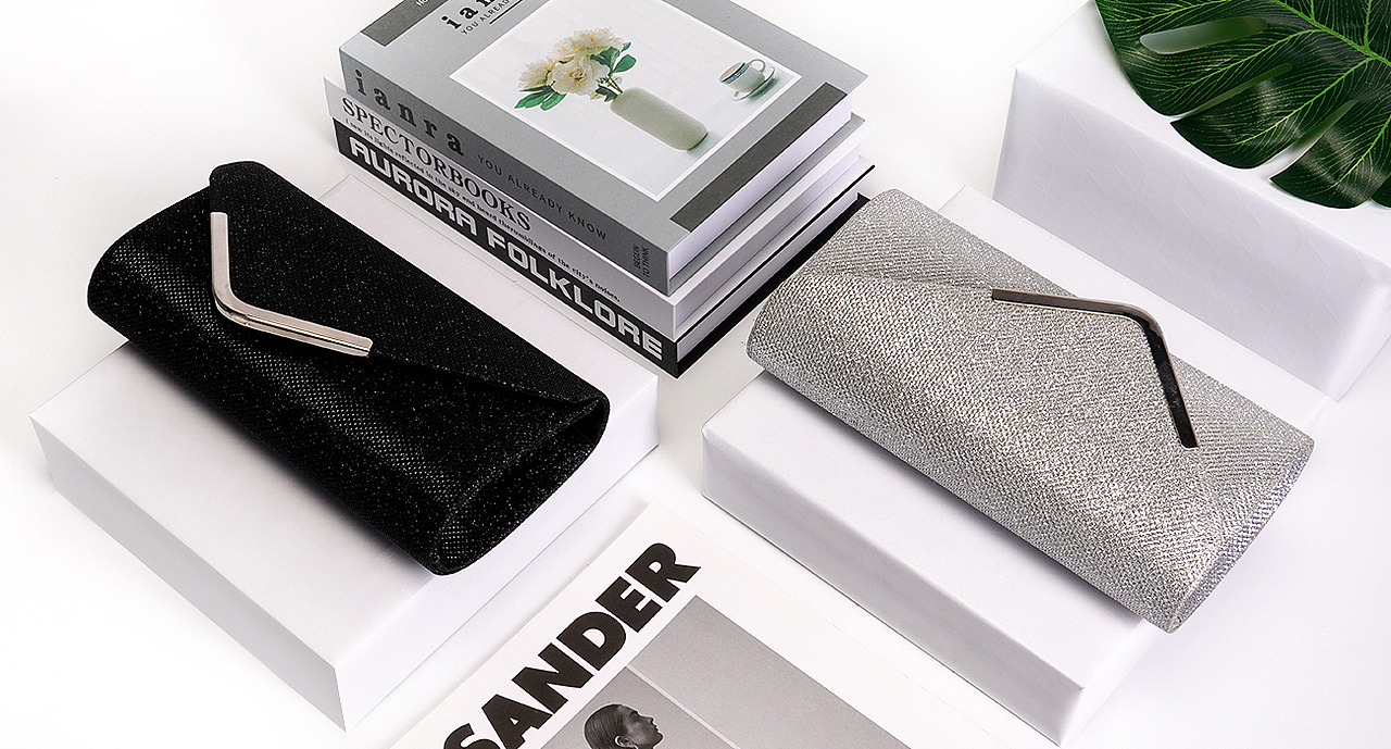 斜口晚宴包黑色,粉色,金色