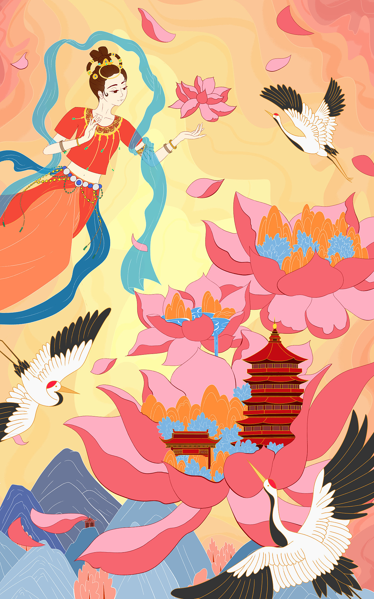 新国风插画——《天女散花》（图ZMjk5Mjg5NzYw） - 商业插画 - 站酷设计师瓦双土原创素材 - 站酷ZCOOL