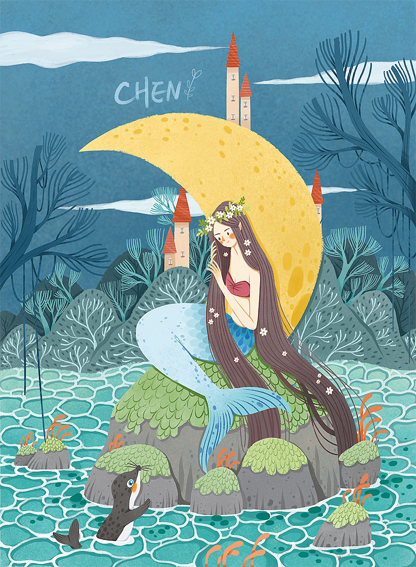 海的女儿（图ZMzAwMDg3MTM2） - 儿童插画 - 站酷设计师CHEN陈然原创素材 - 站酷ZCOOL