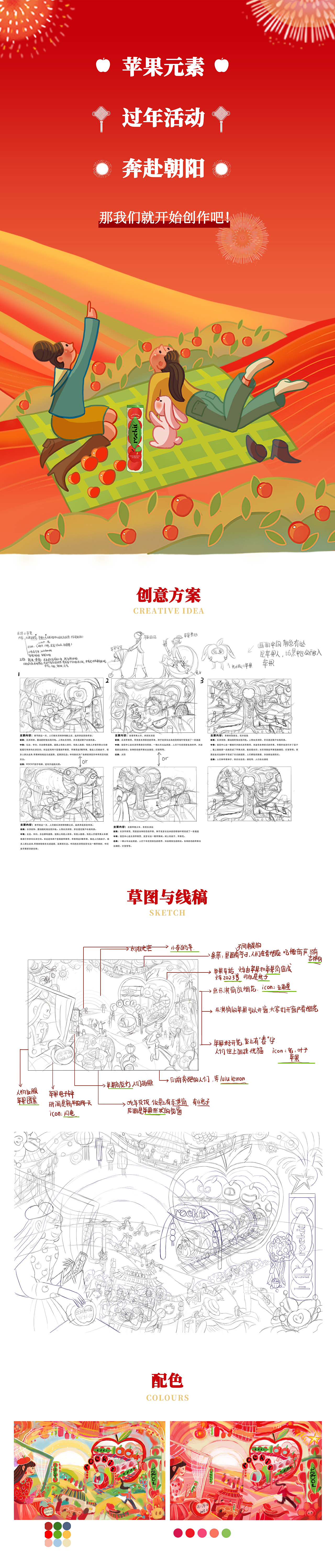 乐淇小苹果新春插画项目分享（图ZMzI3NjI2NzA4） - 商业插画 - 站酷设计师张王哲原创素材 - 站酷ZCOOL
