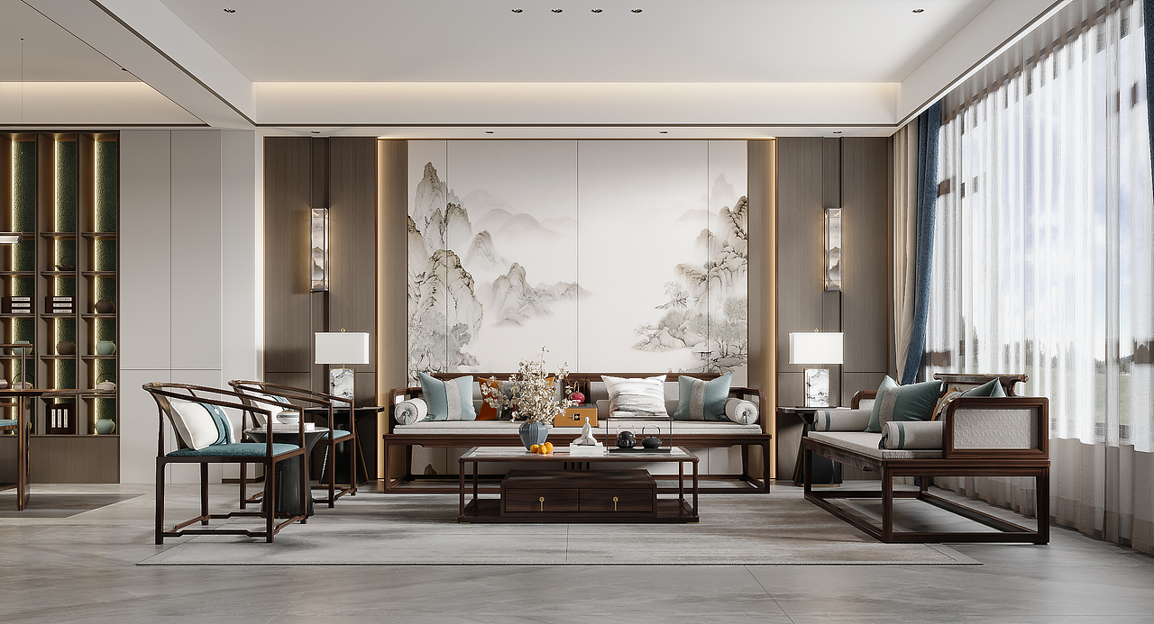 新中式客厅餐厅（图ZMzE3ODQ4OTA4） - 家装设计 - 站酷设计师韩熙媛原创素材 - 站酷ZCOOL