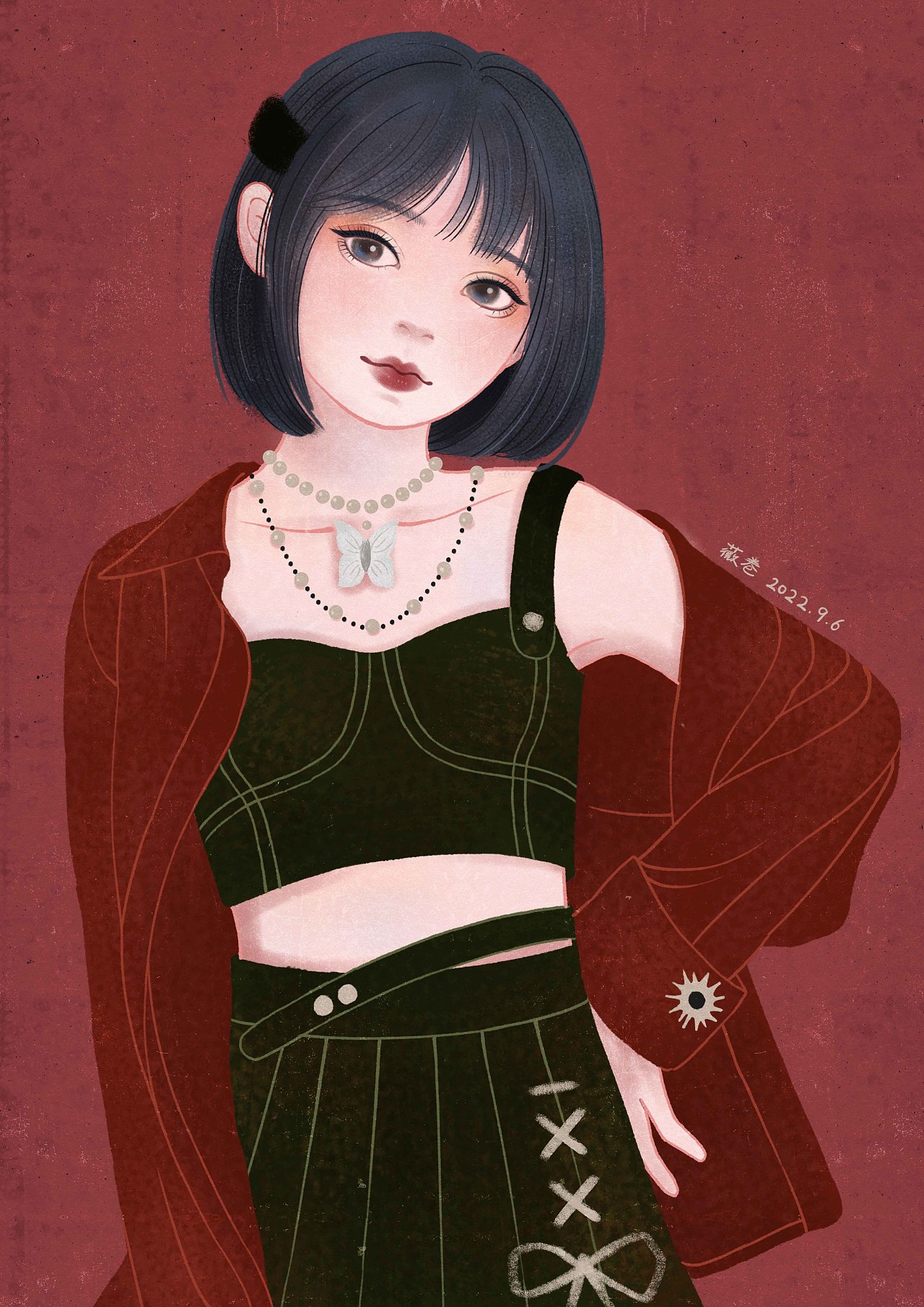 甜酷少女-红黑系列（图ZMzE1NDExMTI0） - 艺术插画 - 站酷设计师薇卷原创素材 - 站酷ZCOOL