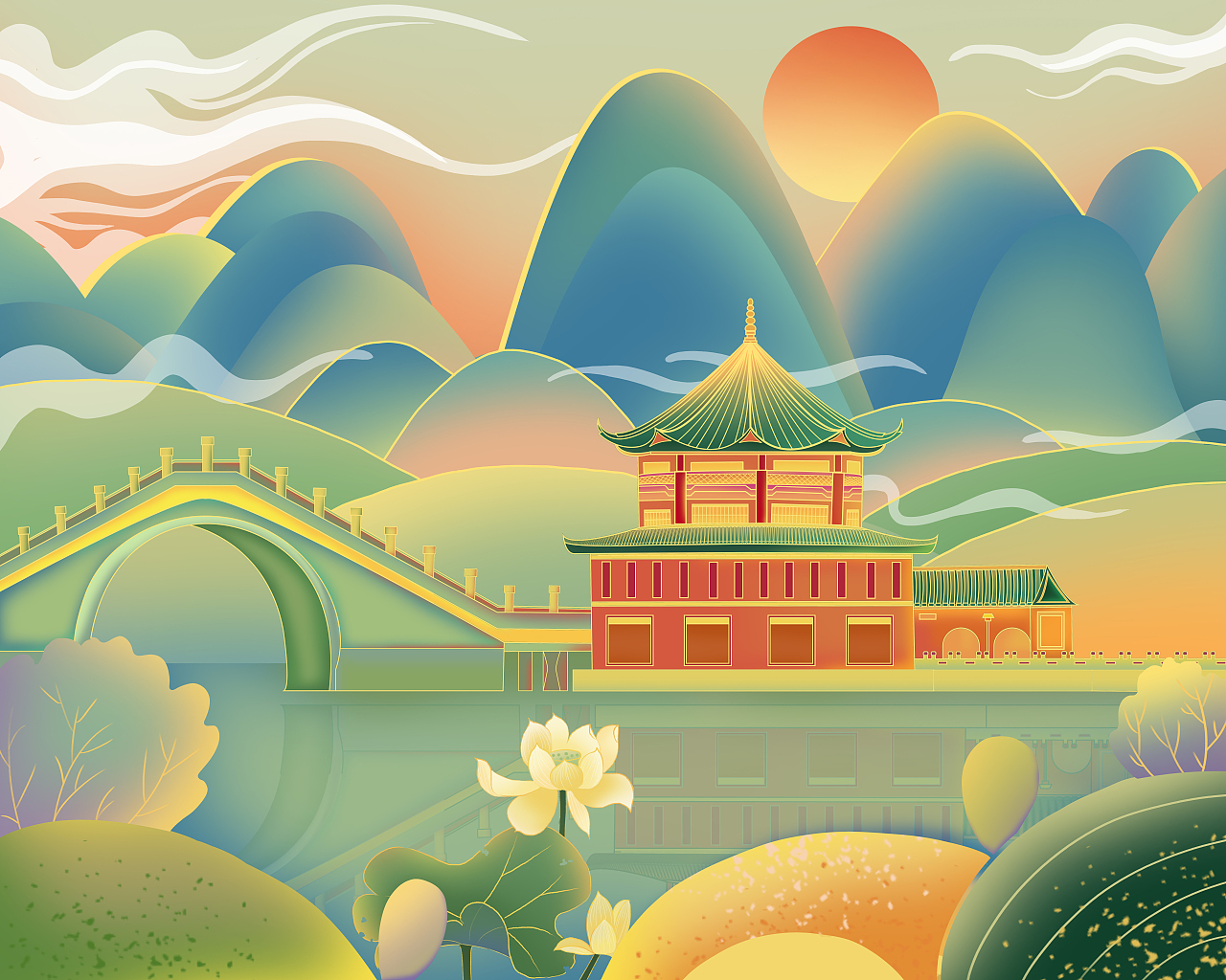 国风场景之《南湖》（图ZMzI4MzM0ODcy） - 商业插画 - 站酷设计师莎莎熊原创素材 - 站酷ZCOOL