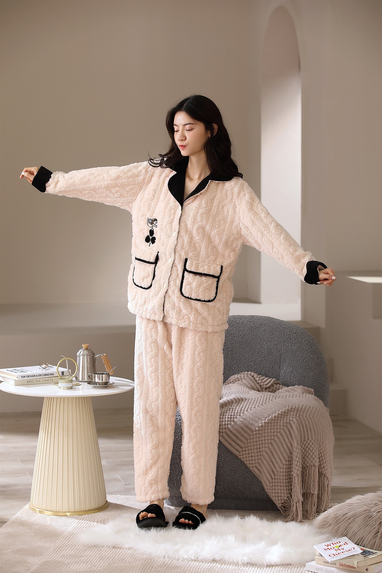 网批棉秋冬天全棉厚款大码外穿学生家居服套装/联盒