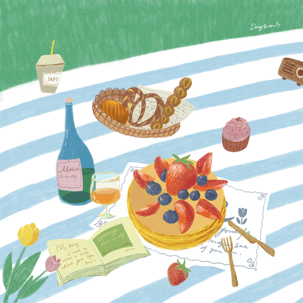 春日野餐（图ZMzM2NDY5OTM2） - 商业插画 - 站酷设计师Daisy甜呀原创素材 - 站酷ZCOOL