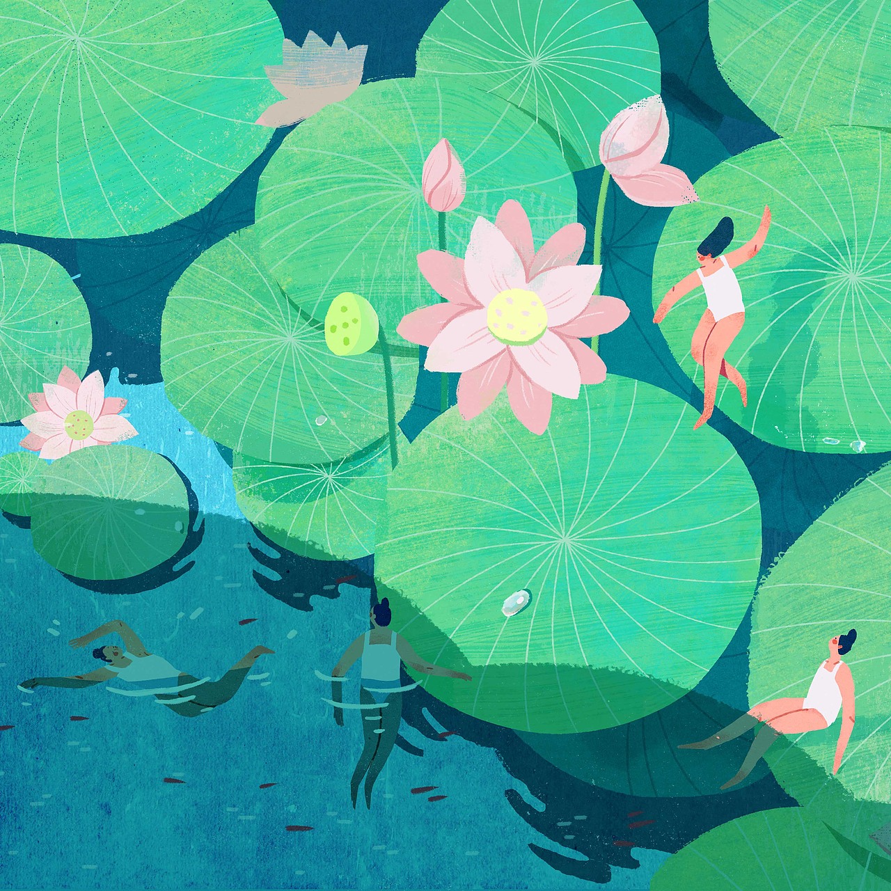 跳进夏天（图ZMzEwMDY0NzI4） - 商业插画 - 站酷设计师蔚蓝Lann原创素材 - 站酷ZCOOL