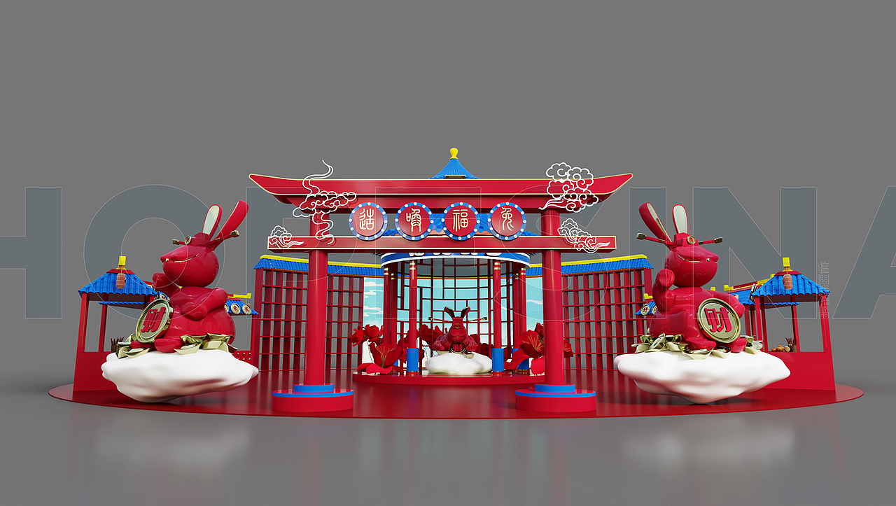 元旦圣诞美陈商场美陈dp点效果图美陈设计活动布置美陈国潮美陈商业街