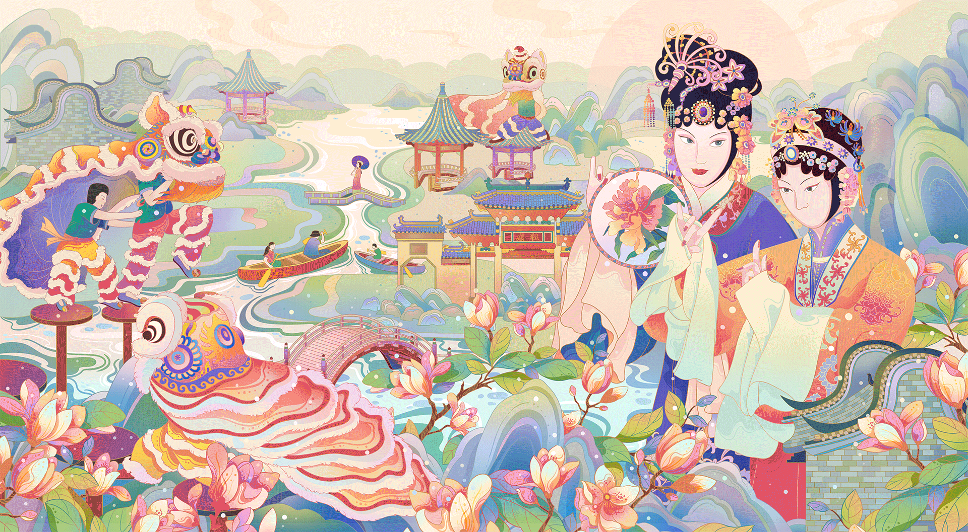 岭南城市国潮风文创插画（图ZMzE1MjQ1MjU2） - 商业插画 - 站酷设计师过阿懒原创素材 - 站酷ZCOOL