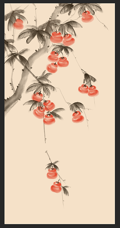 中式水墨水彩柿子插画装饰画（图ZMzM4NDA1OTg0） - 商业插画 - 站酷设计师荼臾原创素材 - 站酷ZCOOL