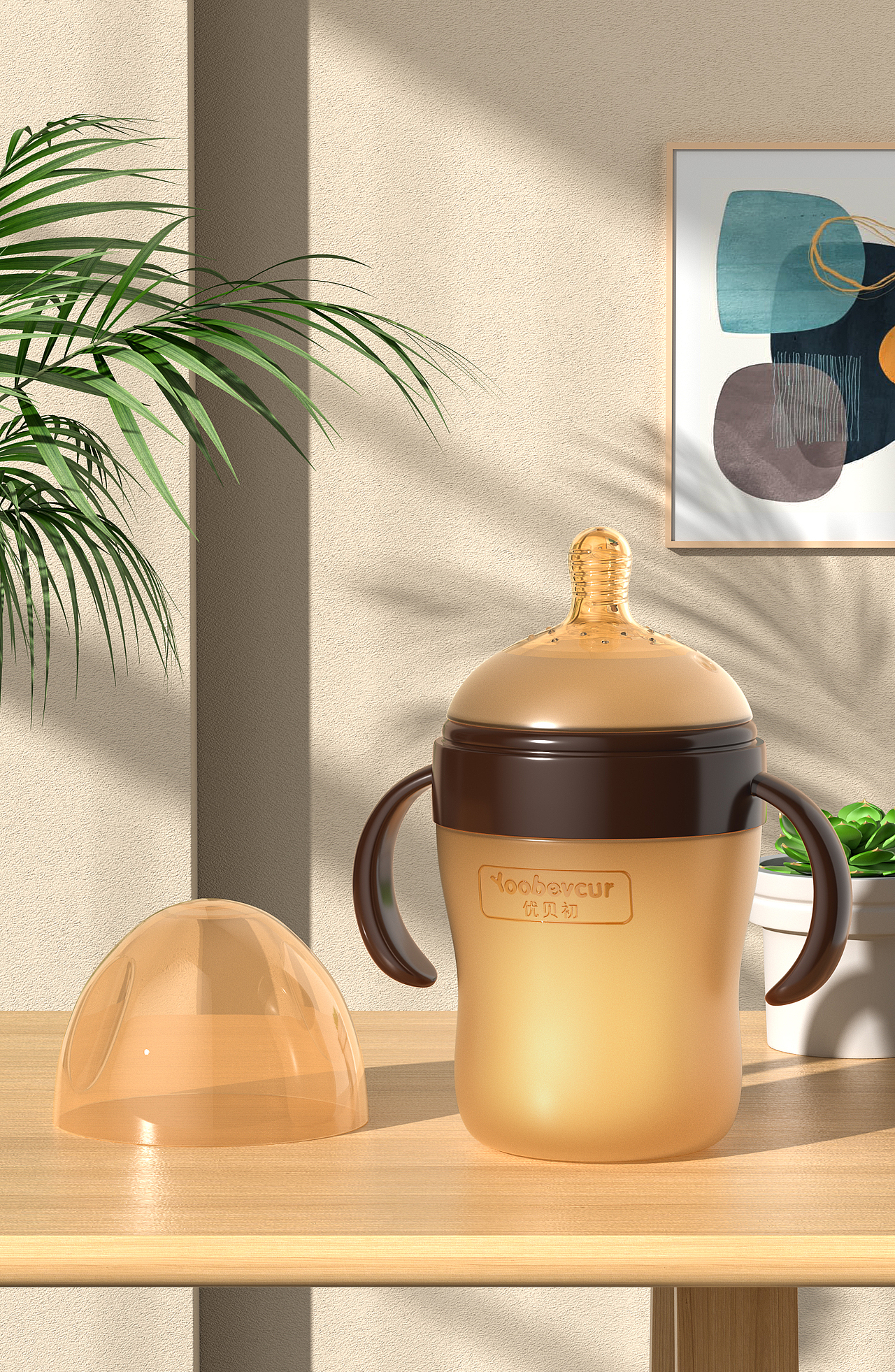 电商母婴奶瓶渲染图~日系复古风格排版