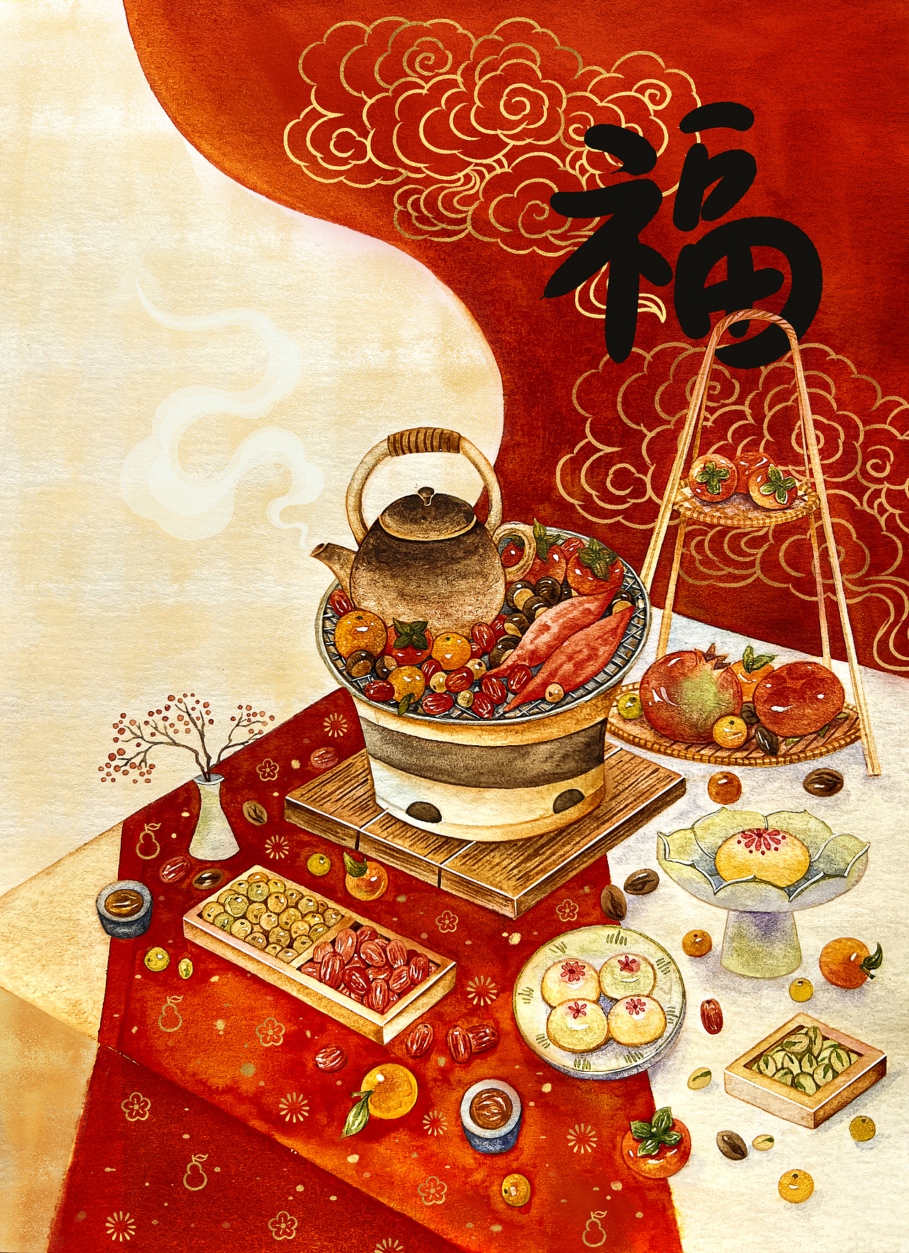 商业插画|围炉煮茶【1】