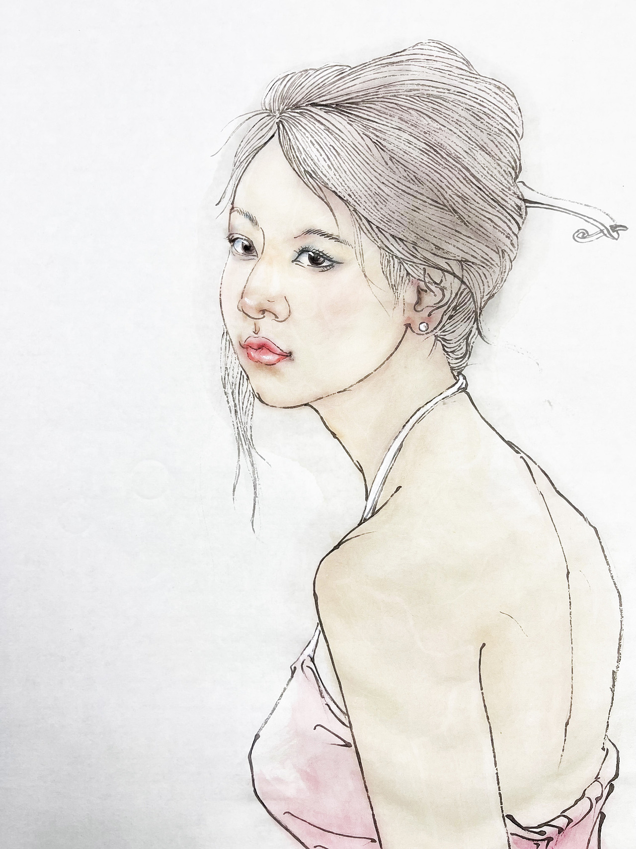 半身人物线稿和色稿