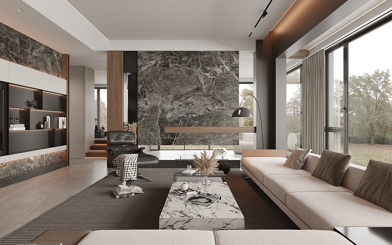 轻奢极简客厅效果图表现