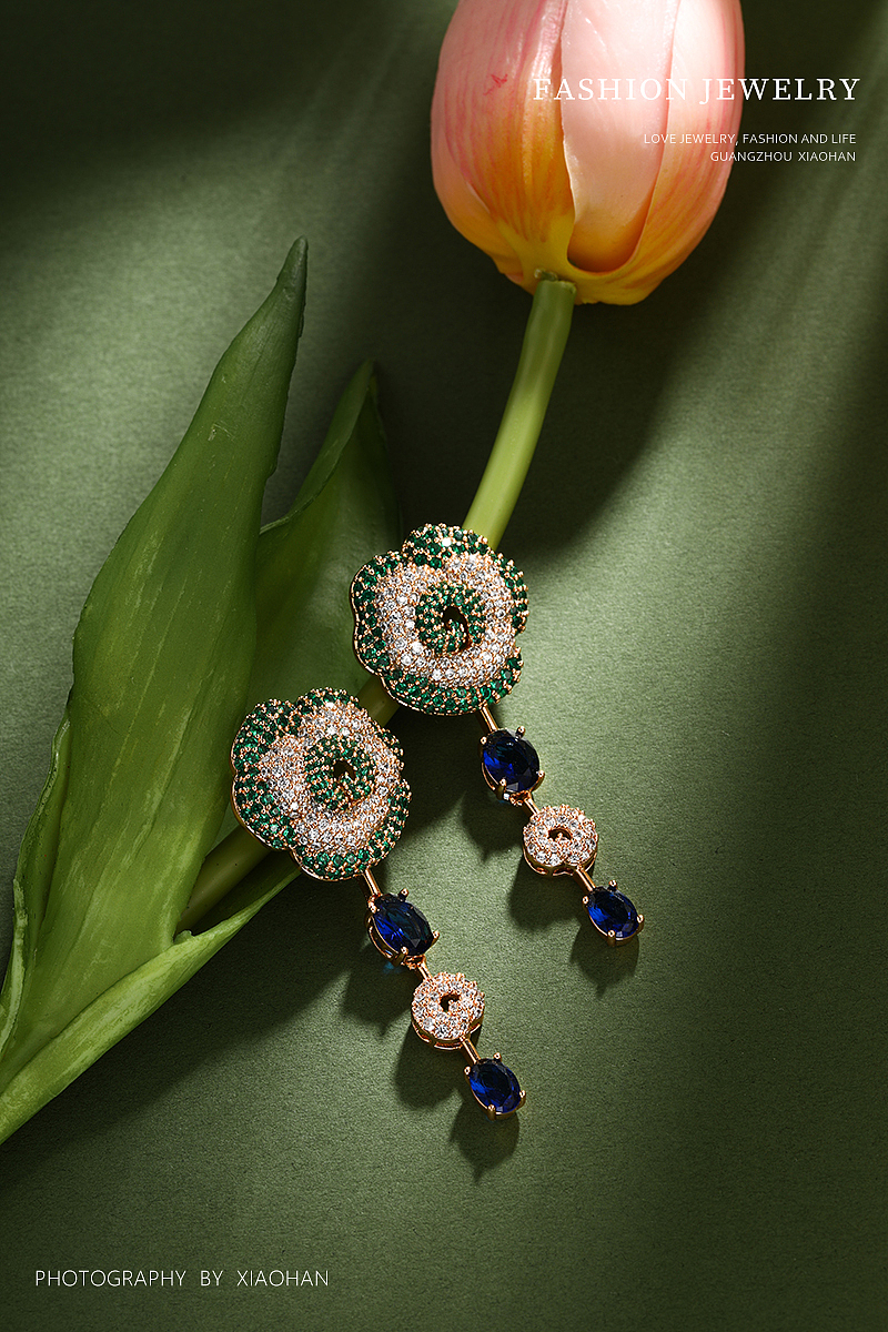 珠宝首饰拍摄 森系自然 花朵饰品 戒指 吊坠 彩宝 豪华