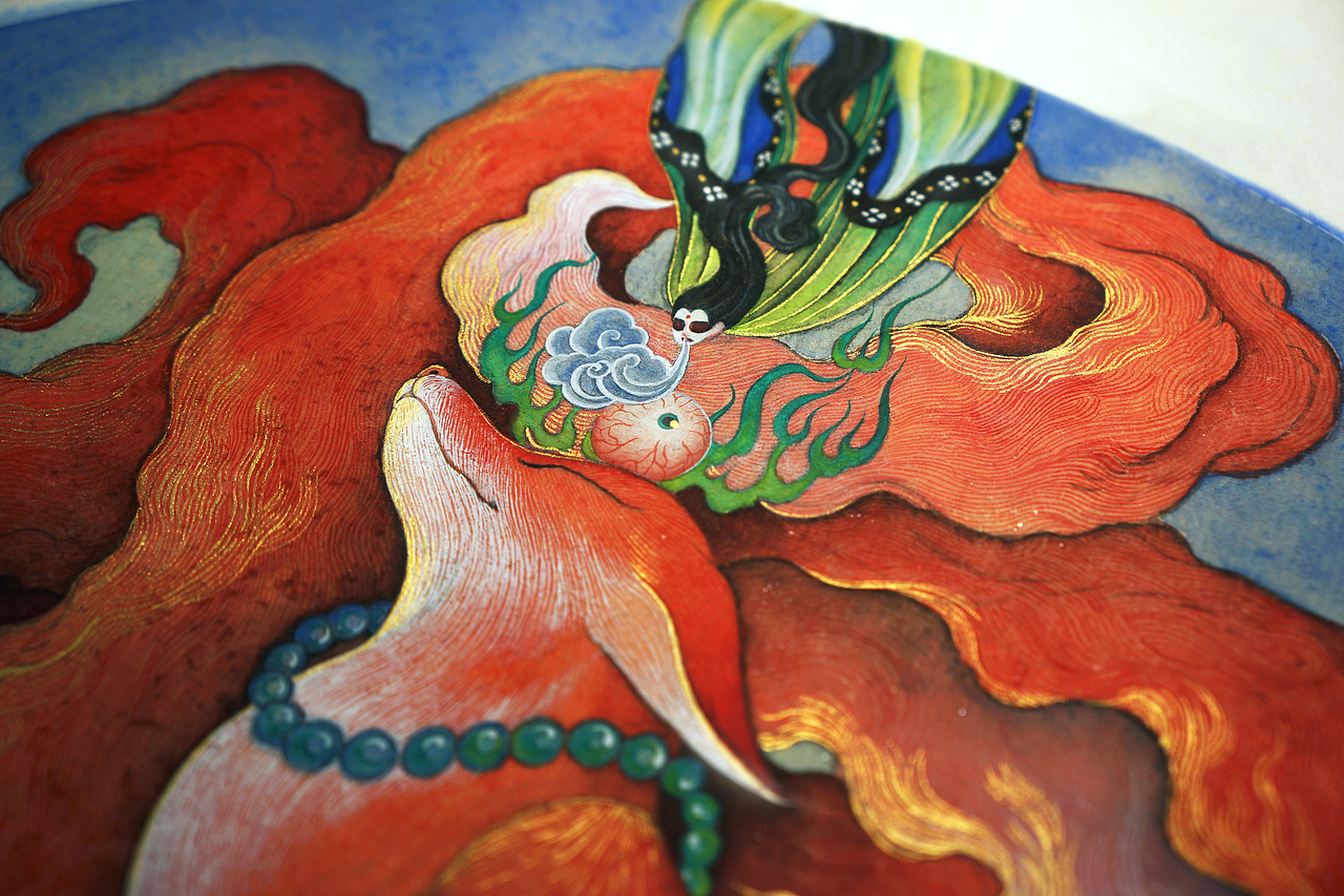 《五尾赤炎狐.竜虎伞道.破势魃.金蚩》白中南颜彩-人川