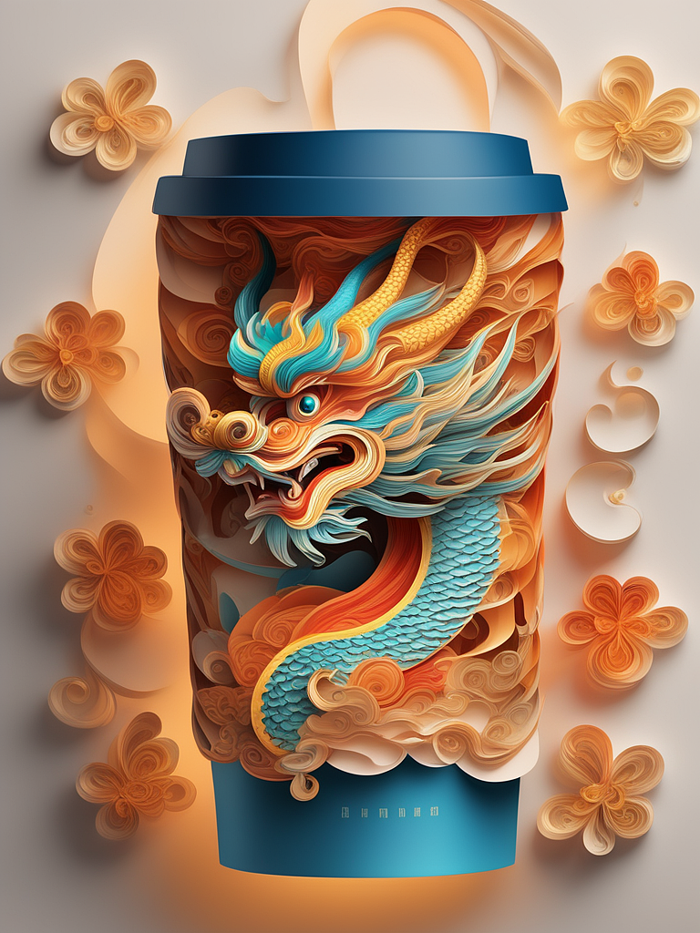 咖啡杯AI剪纸立体效果