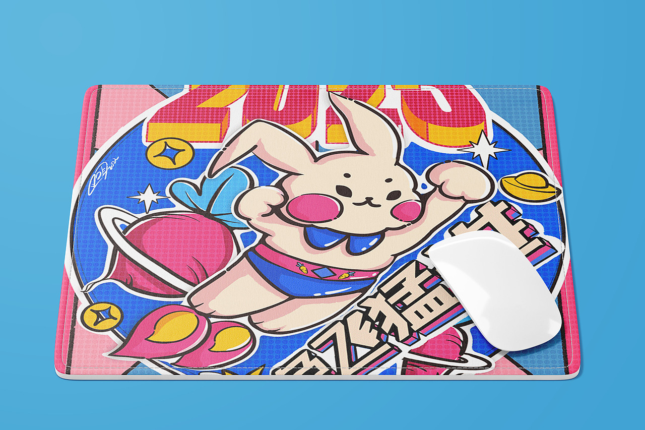 2023兔年迎新复古潮流个性插画壁纸文创