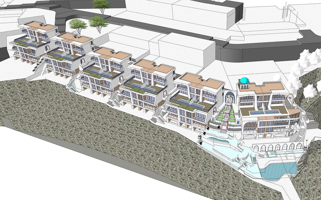 希腊圣托里尼度假别墅SU模型下载