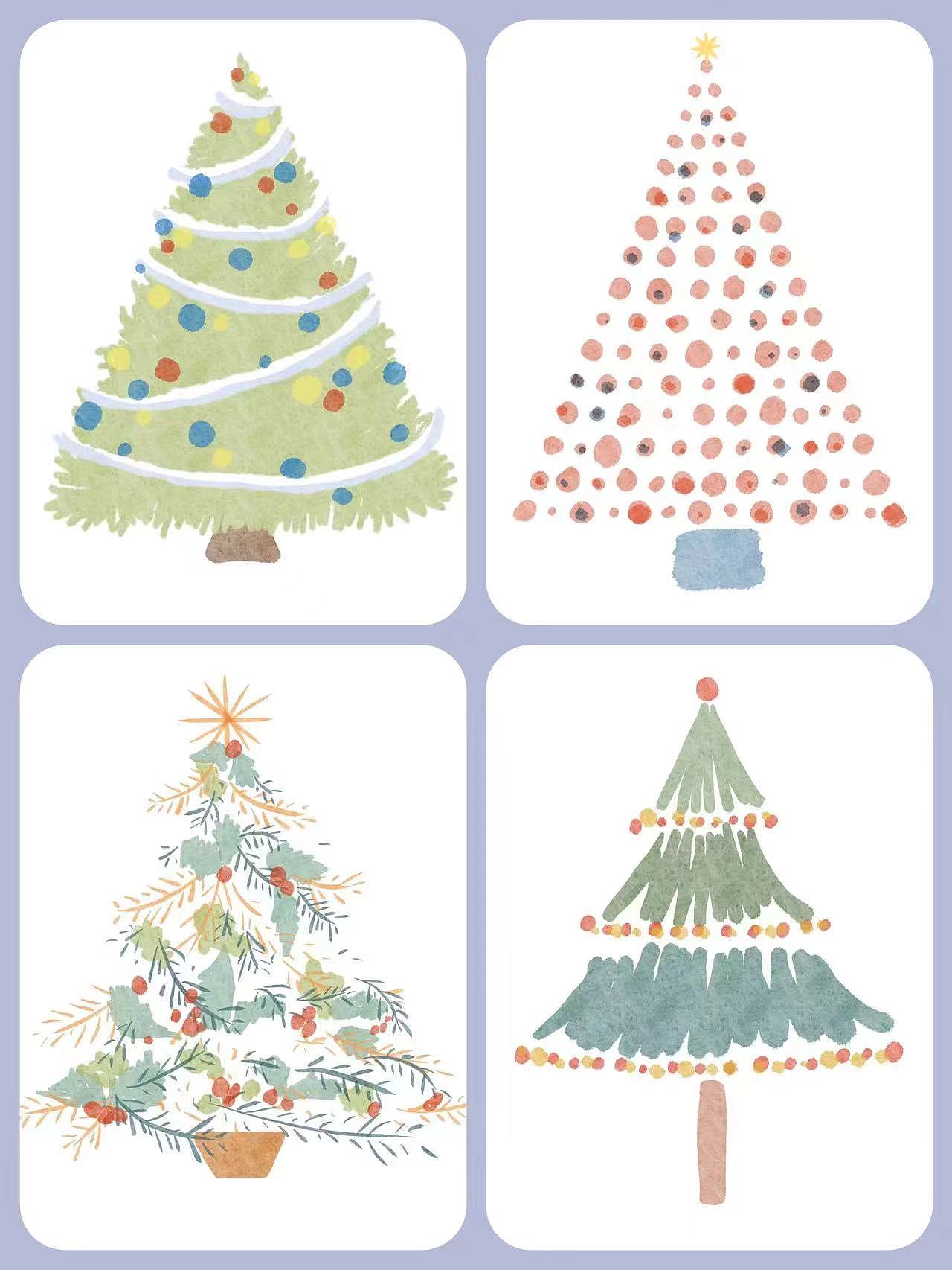 手绘水彩风格圣诞树合集