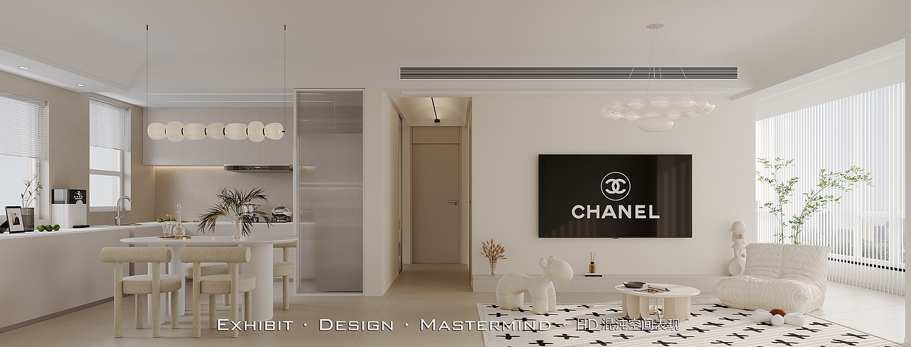 混沌空间表现 X 现代 极简法式 平层客餐厅效果（图ZMzQzMzYxNzA4） - 家装设计 - 站酷设计师混沌空间写实表现原创素材 - 站酷ZCOOL