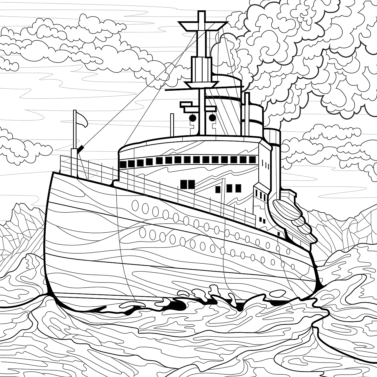 填色游戏插画-轮船