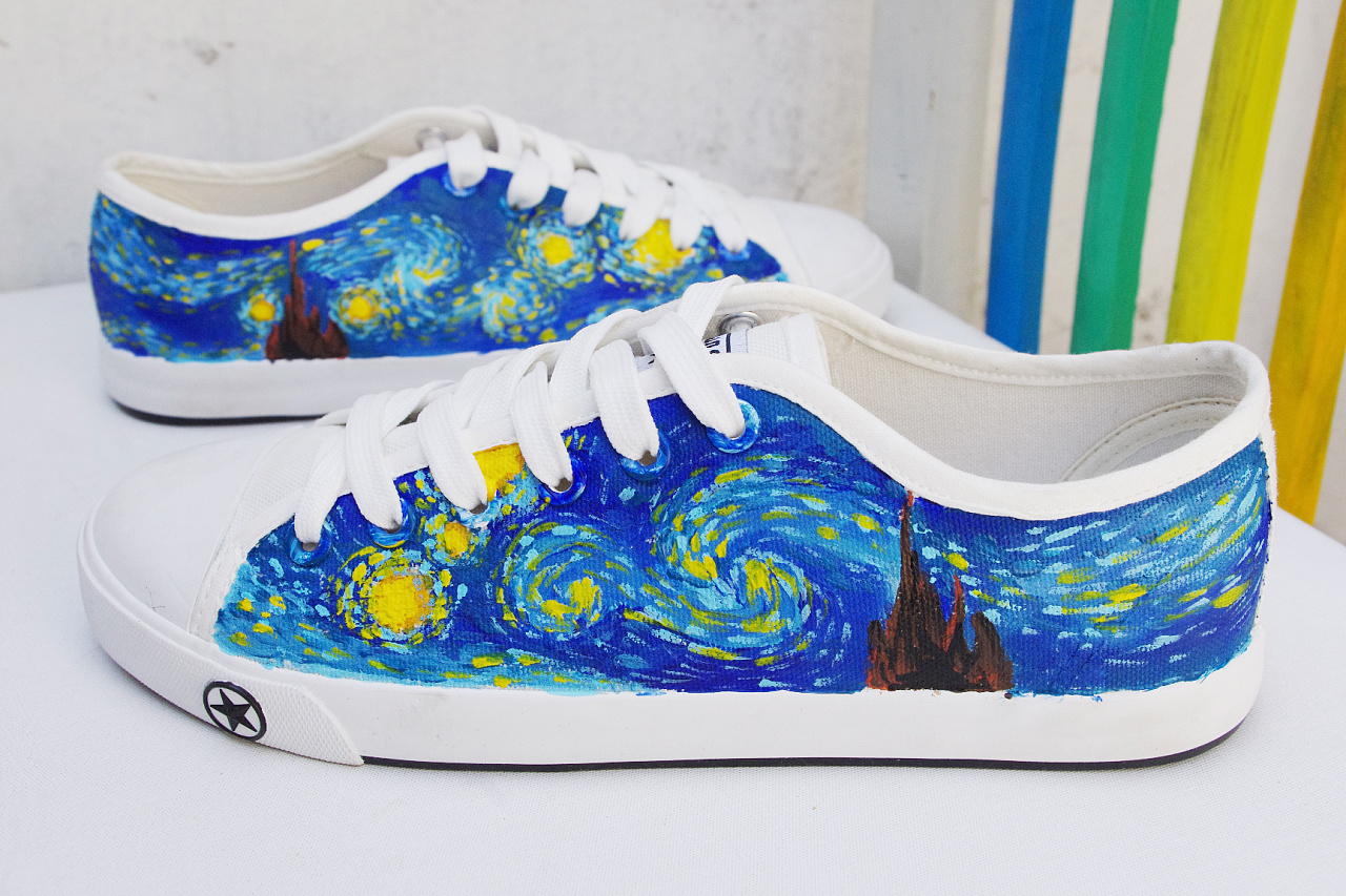 豹小玉手绘手绘鞋梵高的星夜