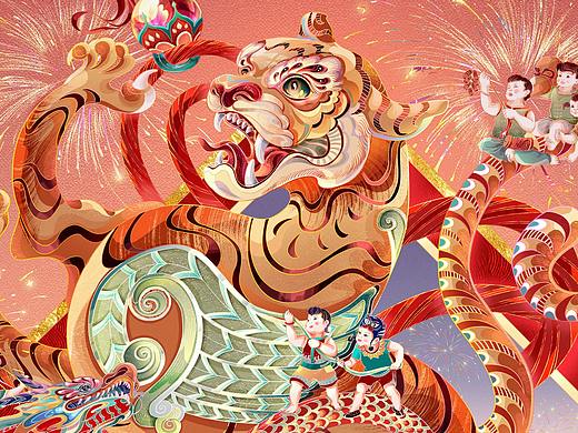 龙腾虎跃贺新春 - 2022虎年春节插画