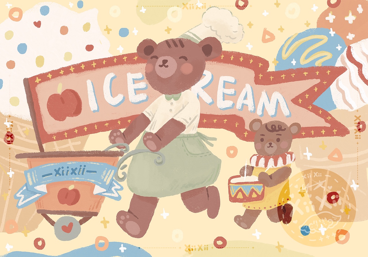 儿童插画｜玩具熊冰淇淋店🧸（图ZMjQ2MzcyMzMy） - 儿童插画 - 站酷设计师xiixii_原创素材 - 站酷ZCOOL