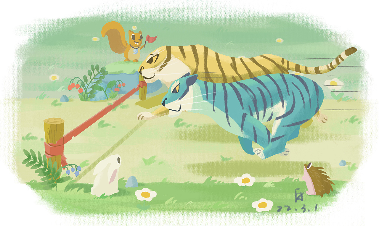 两只老虎两只老虎跑得快|插画|儿童插画|赵白别叹气 - 原创作品