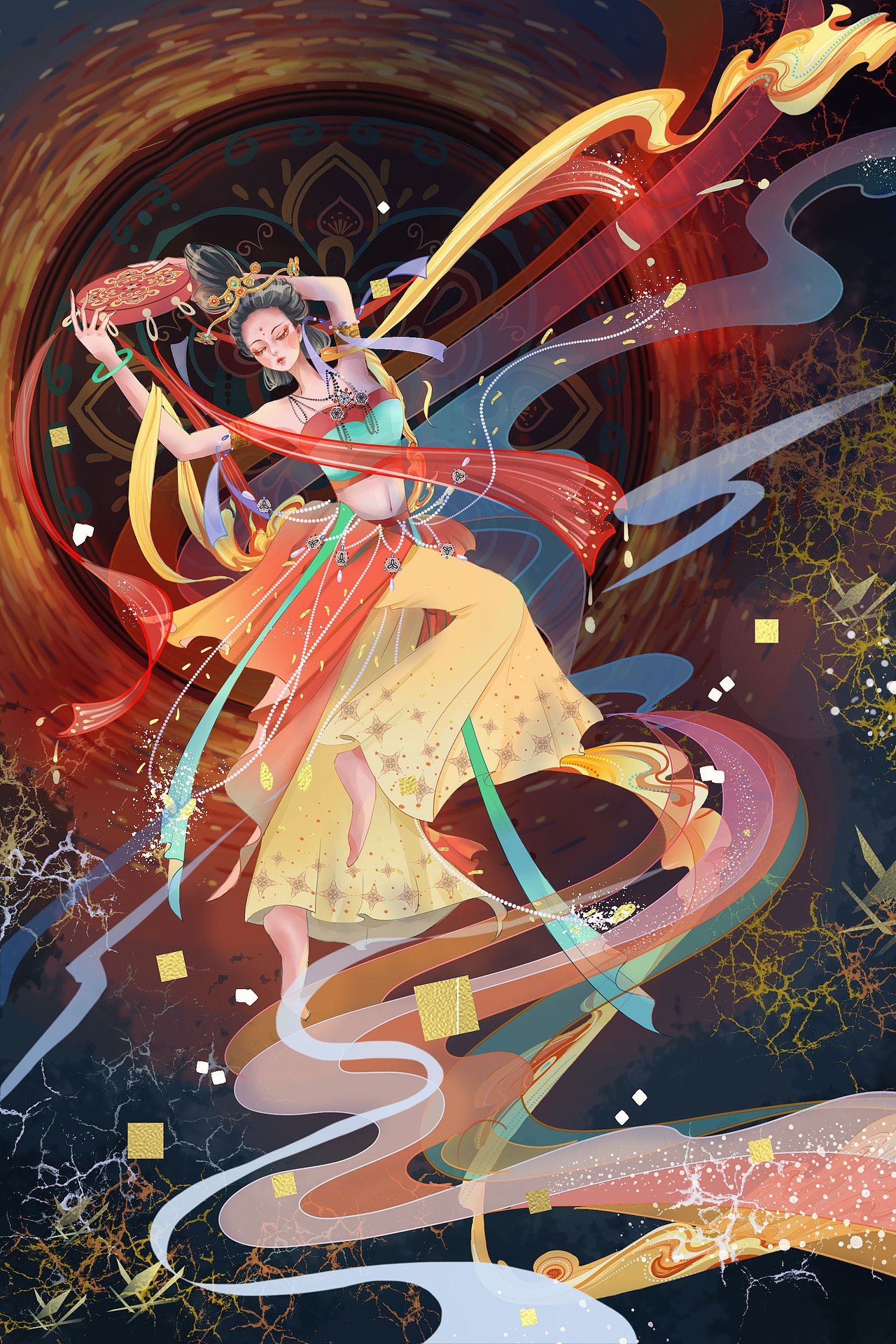 敦煌飞天仙女/少年与花