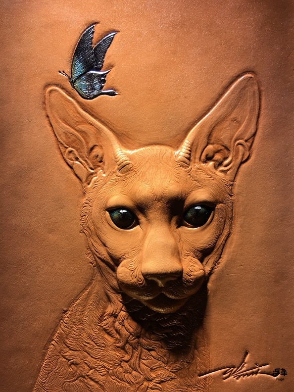立体动物猫皮塑|手工艺|工艺品设计|杭州浮革手工皮雕 - 原创作品