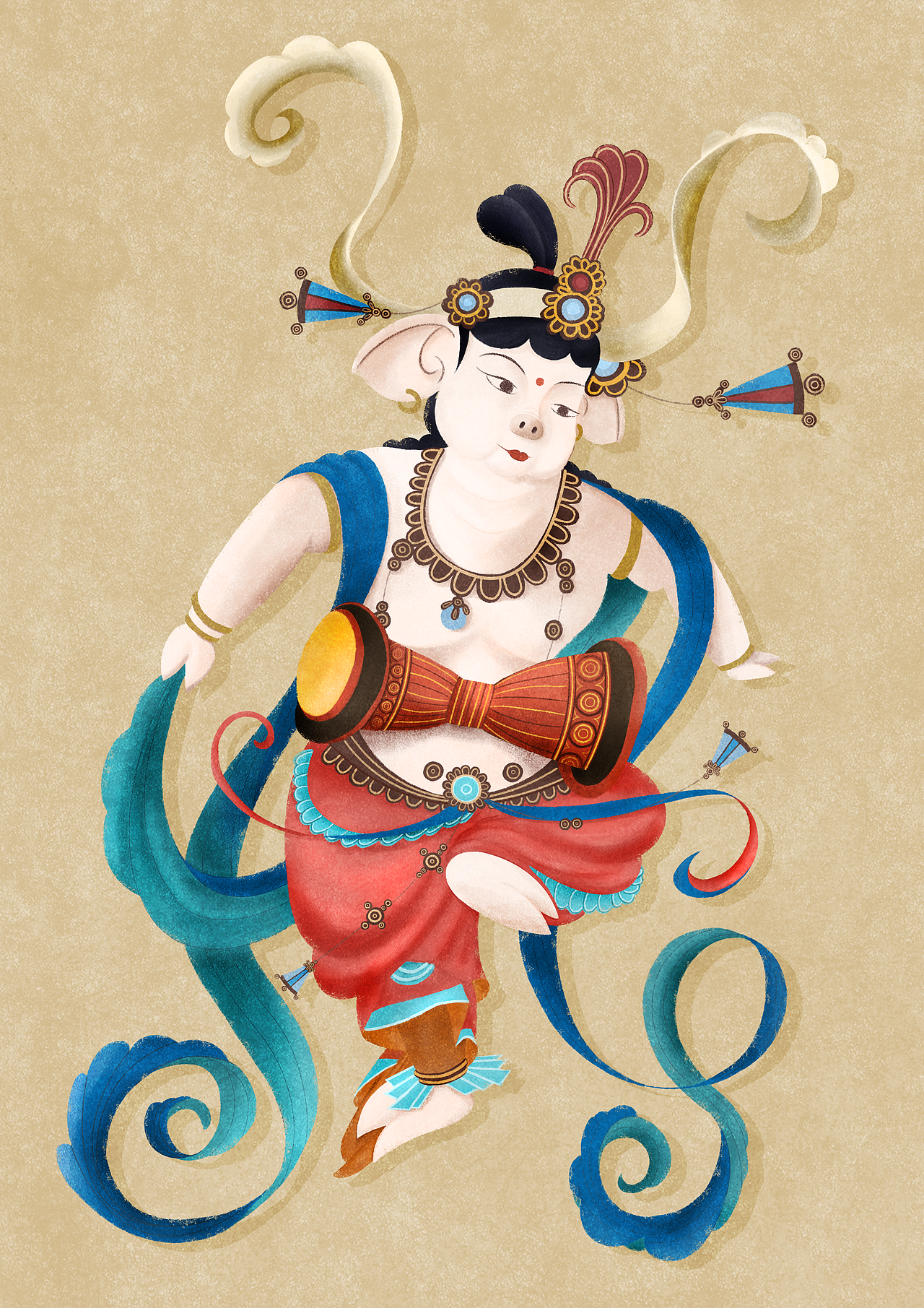 敦煌小猪猪|插画|艺术插画|buou阳_原创作品-站酷zcool