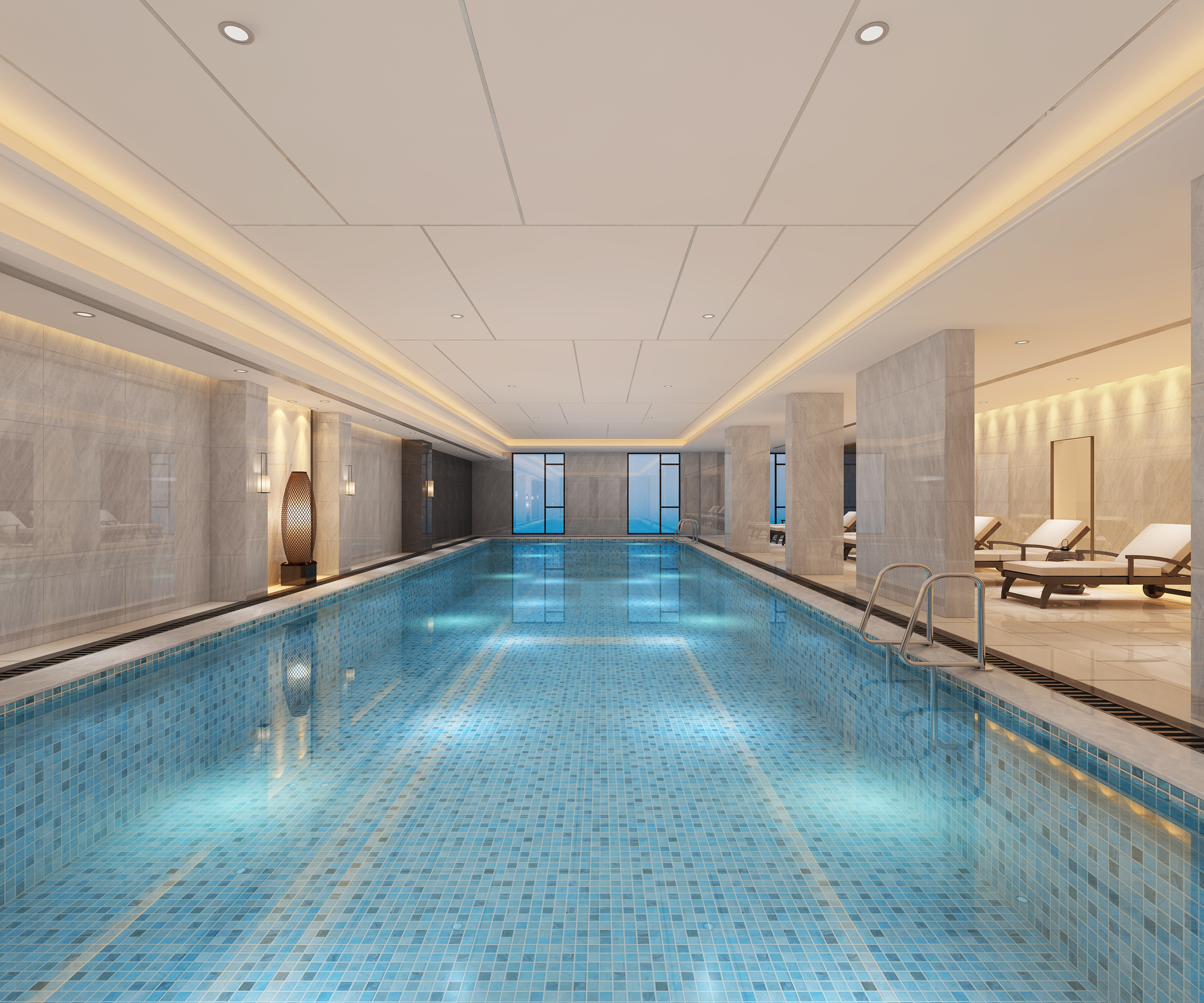 地下一层游泳馆地面材料布置图 1:100-五星级酒店设计施工-图片