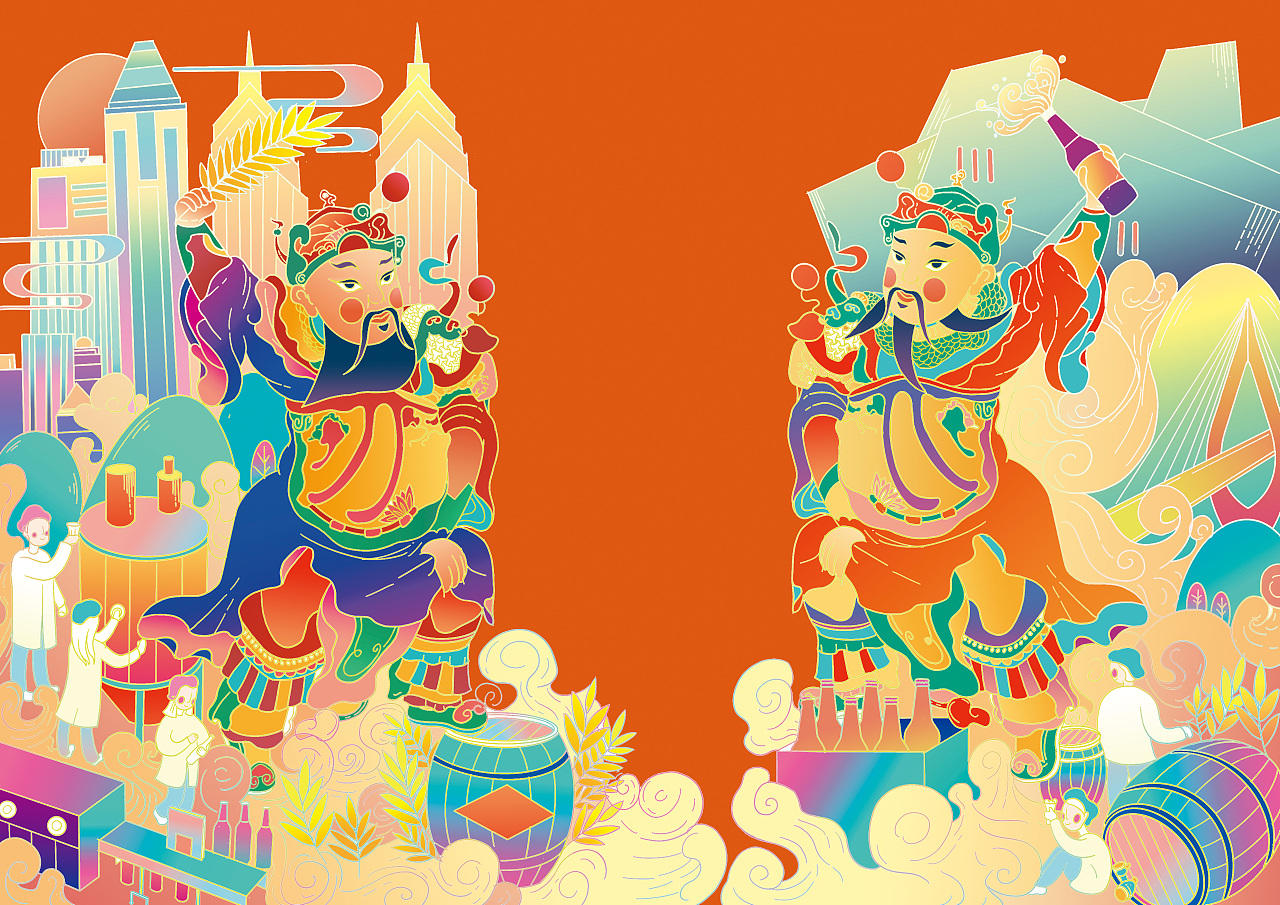 《山城啤酒*梁平年画》插画设计（图ZMjE1MDA1NTAw） - 创作习作 - 站酷设计师聪明不秃头原创素材 - 站酷ZCOOL