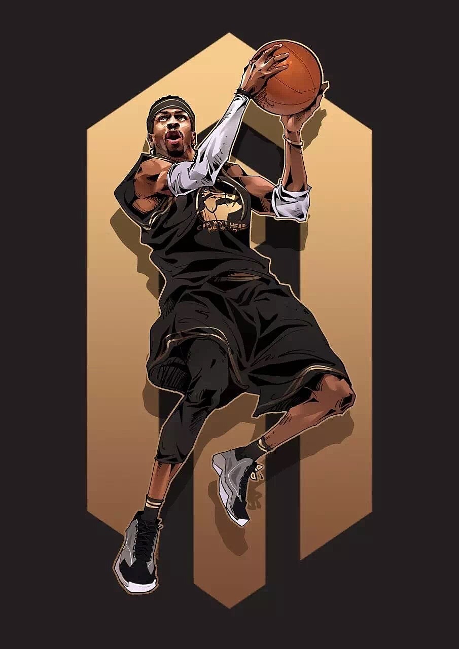 nba名人堂球星艾弗森中国行篮球插画,美漫卡通