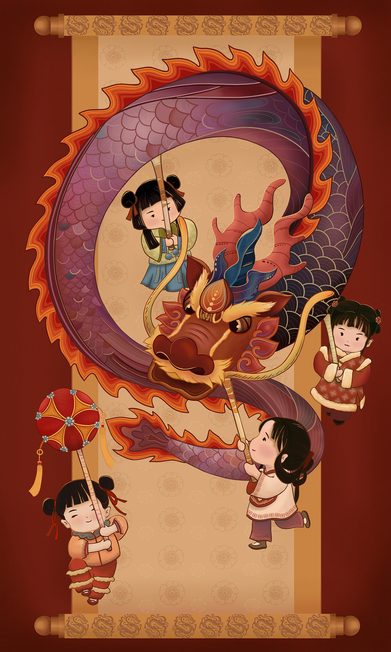 舞龙迎春|插画|商业插画|一粒走走_原创作品-站酷zcool