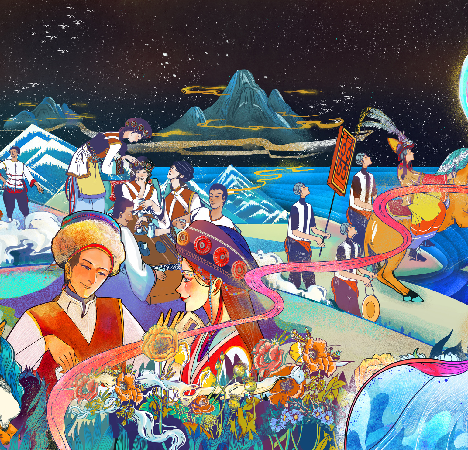 云南鲜花饼包装插画