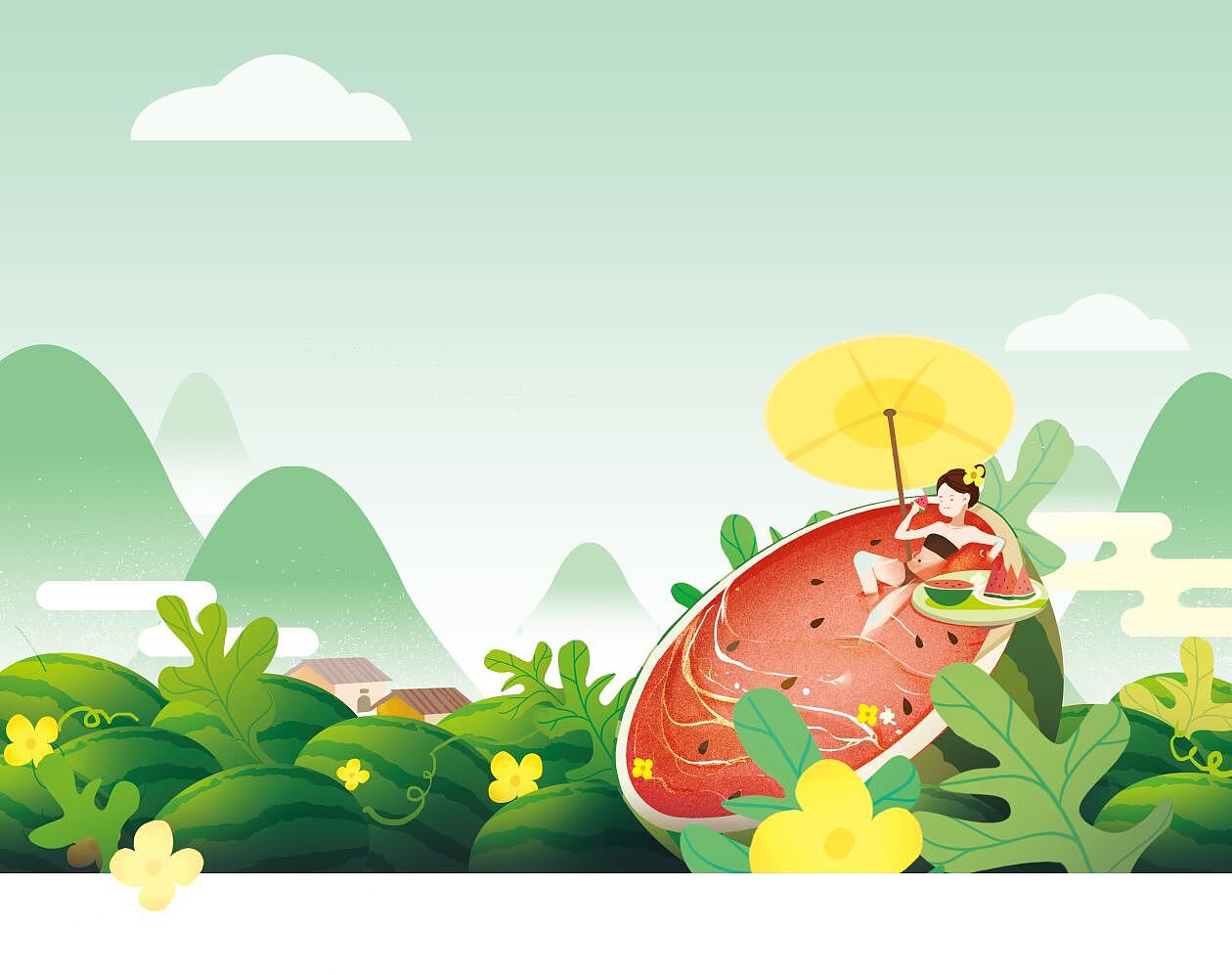 标品设计箱盒汇主创吃西瓜西瓜包装插画