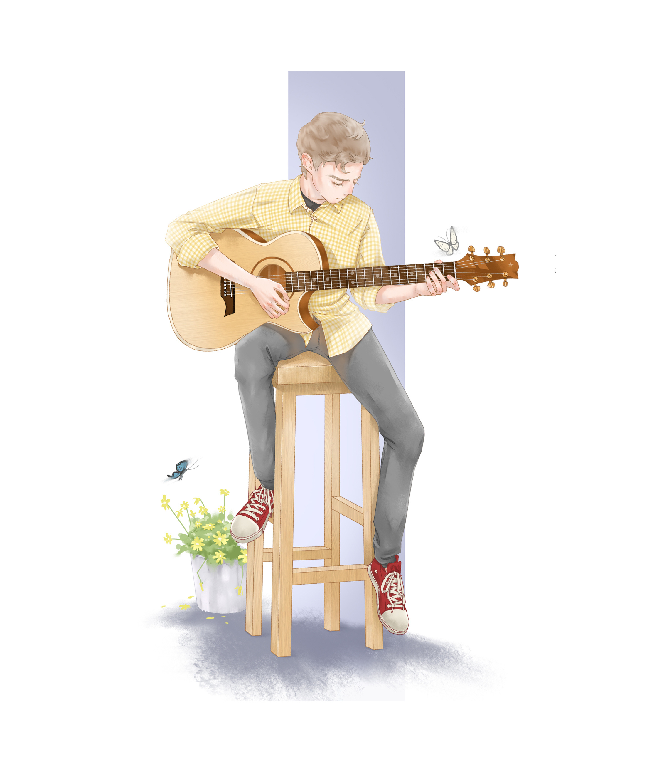 坐在窗边弹吉他的男生高清摄影大图-千库网