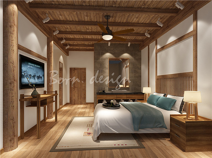 上海民宿酒店效果图设计时尚仿古世外桃源淳朴互联网