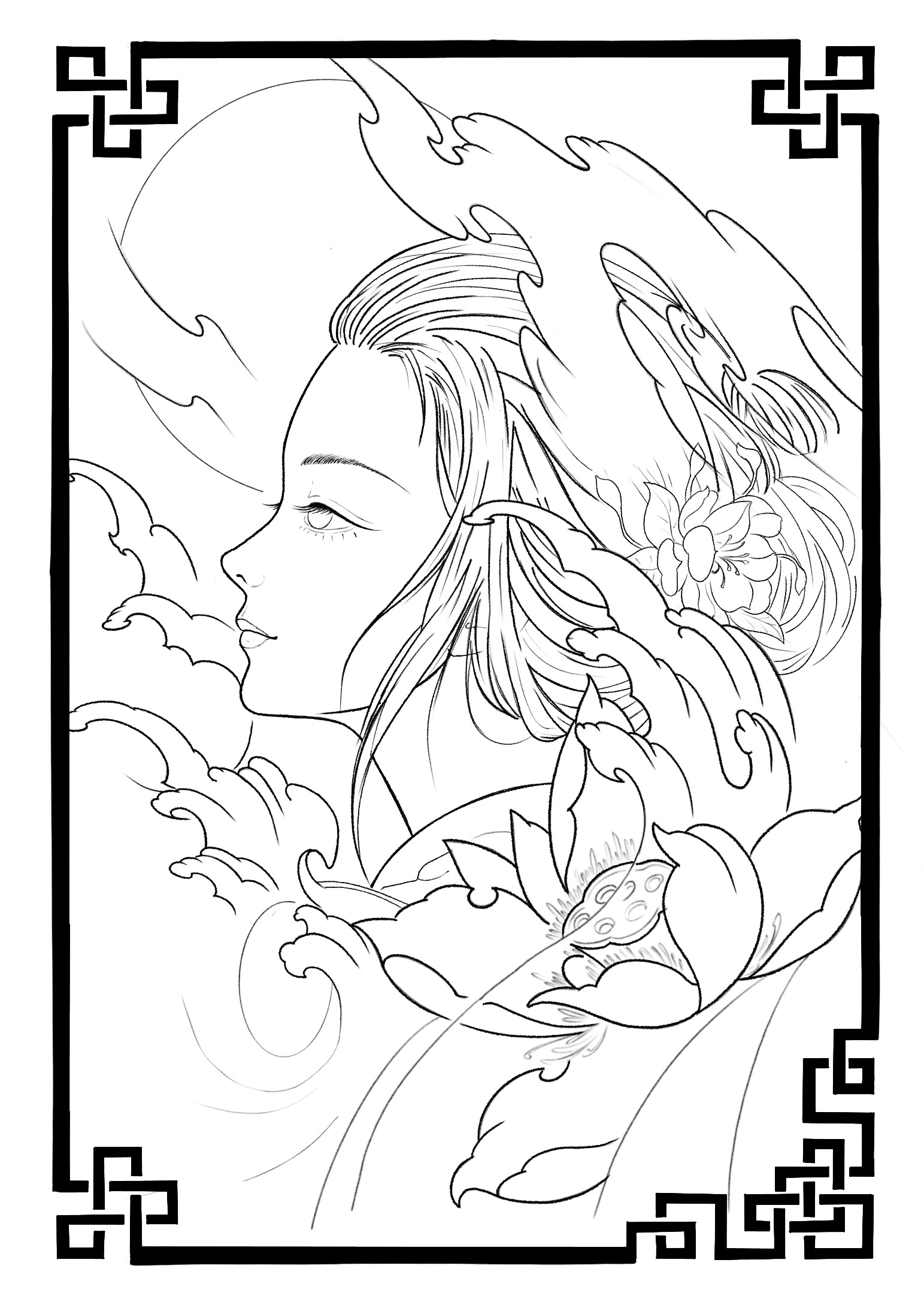 媚娘拜月古风纹身手稿