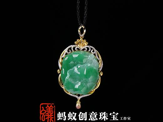 蚂蚁创意珠宝镶嵌----18K金镂空镶嵌翡翠荷叶