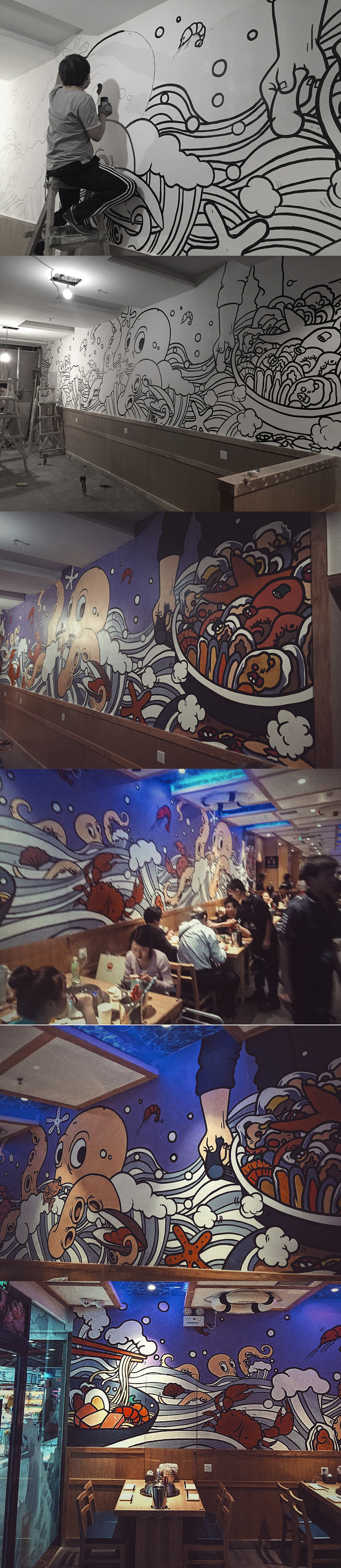 商业插画-海对面餐饮阜成门分店壁画（原创设计+壁画）（图ZNDg2MDk4ODg=） - 商业插画 - 站酷设计师二手漫画家原创素材 - 站酷ZCOOL