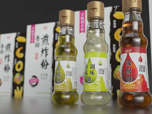食品包装袋包装盒辣椒油瓶渲染