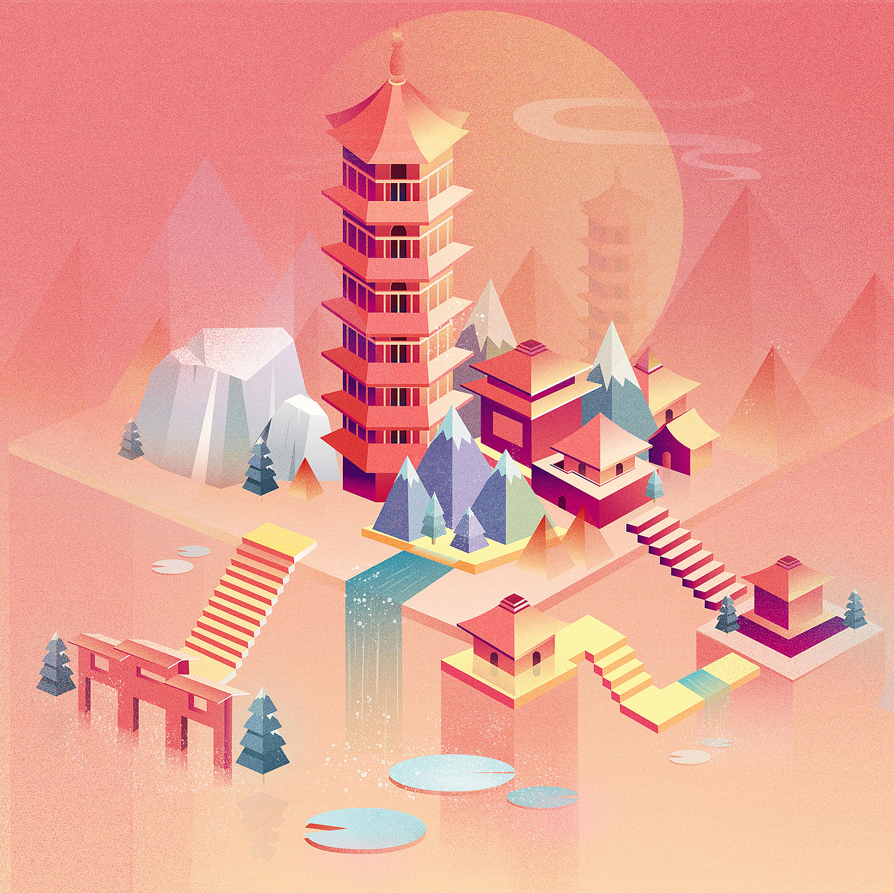 《2.5d山水插画》